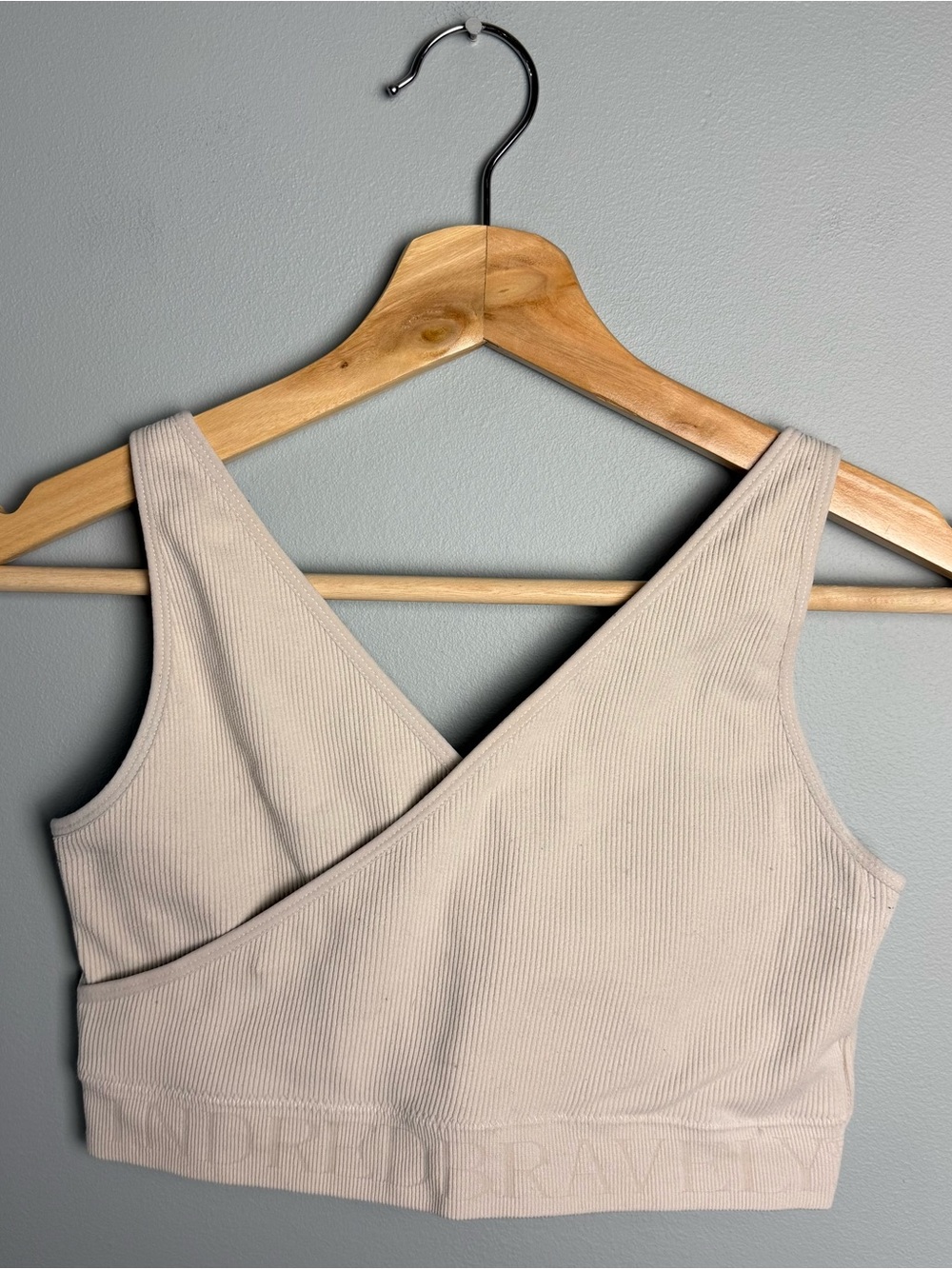 Kindred Bravely Ribbed Cross-Back Crop Tank - Light Beige
